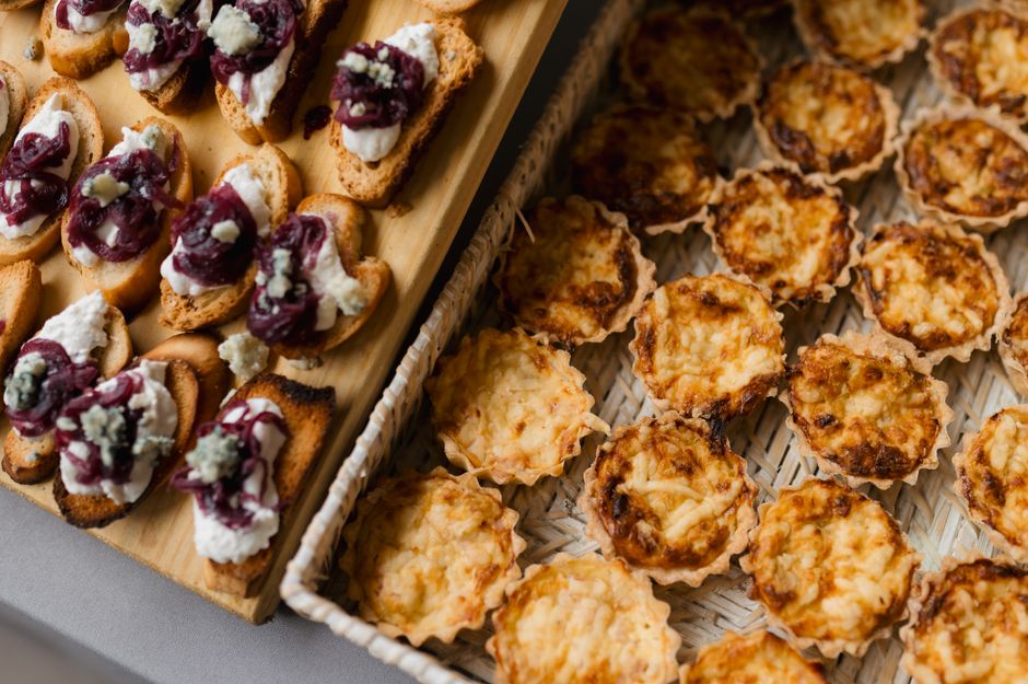 Gourmet appetizer tray being served